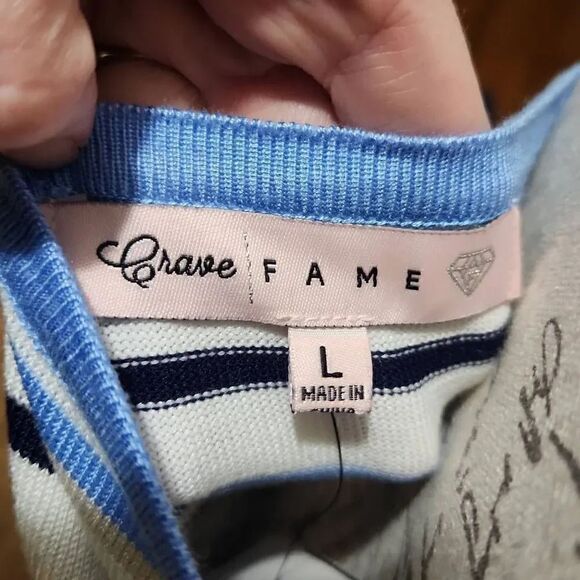 New Crave Fame Blue & White Chevron Open Weave Knit Halter Dress- Size Large - Picture 9 of 9